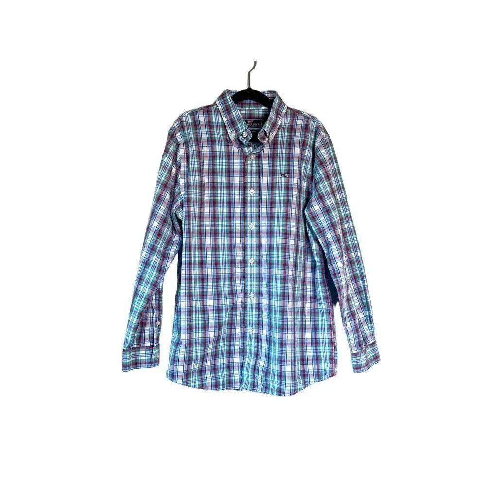 Vineyard Vines Plaid Long Sleeve Button Down with Embroidered Whale Logo, Size M